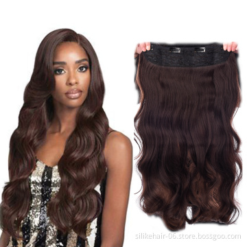 Cheap 24inches Heat Resistant Fiber Natural Blonde Brown Long Wavy One Piece Clip in Hair Extension Synthetic Hair Extensions